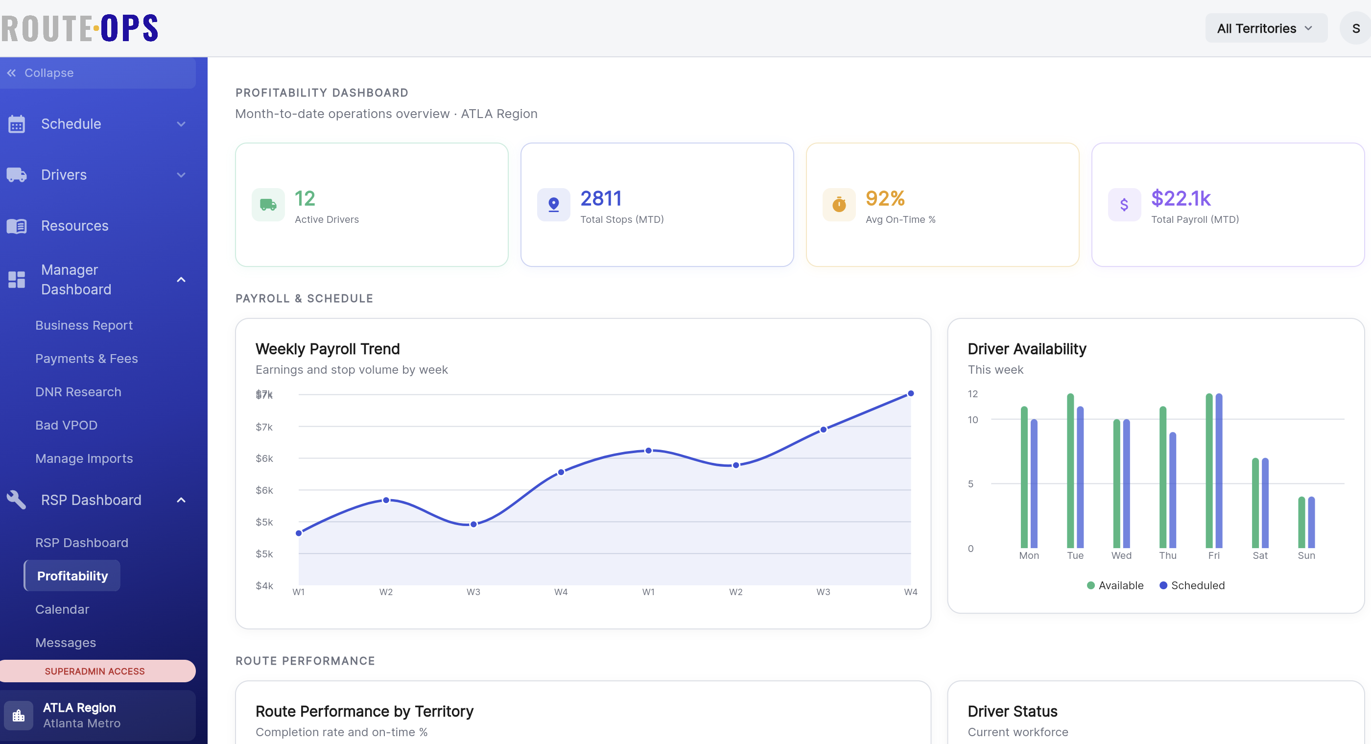 RouteOps dashboard